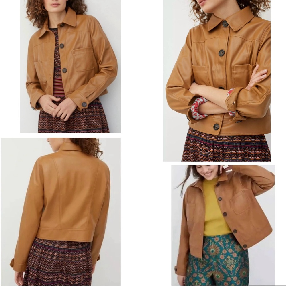 NWT | Anthropologie | Camel Button-Front Cropped Vegan Leather Jacket | Size XL